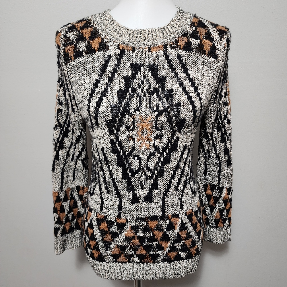 H & M Cognac marled aztec sweater size xs